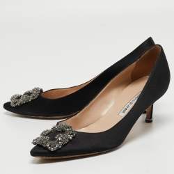 Manolo Blahnik Black Satin Hangisi Pumps Size 38.5