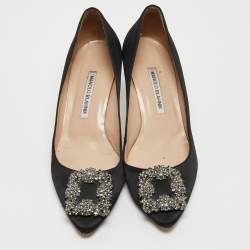 Manolo Blahnik Black Satin Hangisi Pumps Size 38.5