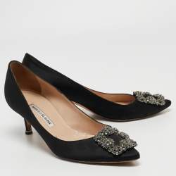 Manolo Blahnik Black Satin Hangisi Pumps Size 38.5