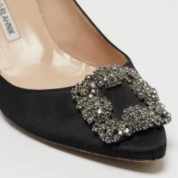 Manolo Blahnik Black Satin Hangisi Pumps Size 38.5