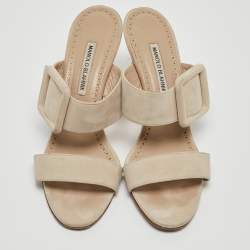 Pre Owned Manolo Blahnik Beige Suede Gable Slide Sandals Size 40