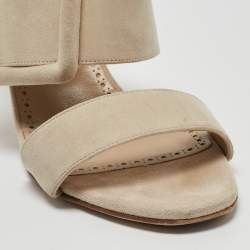 Pre Owned Manolo Blahnik Beige Suede Gable Slide Sandals Size 40