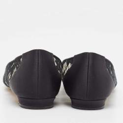 Pre Owned Manolo Blahnik Black Lace Hangisi Ballet Flats Size 37.5