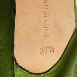 Pre Owned Manolo Blahnik Green Satin Mary Jane Peep Toe Pumps Size 37.5