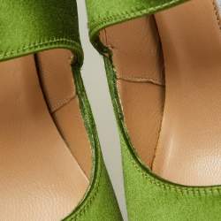 Pre Owned Manolo Blahnik Green Satin Mary Jane Peep Toe Pumps Size 37.5