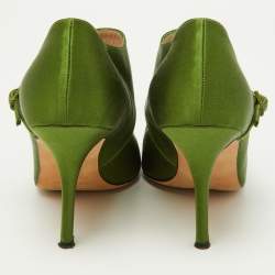 Pre Owned Manolo Blahnik Green Satin Mary Jane Peep Toe Pumps Size 37.5