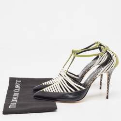 Pre Owned Manolo Blahnik Multicolor Watersnake and Leather Strappy Sandals Size 39.5