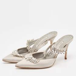 Pre Owned Manolo Blahnik Grey Satin Lurum Sandals Size 40.5