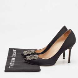 Pre Owned Manolo Blahnik Black Satin Hangisi Pumps Size 38.5