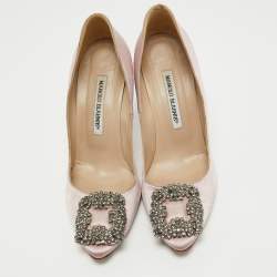 Pre Owned Manolo Blahnik Light Purple Satin Hangisi Pumps Size 37.5