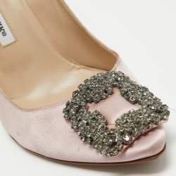 Pre Owned Manolo Blahnik Light Purple Satin Hangisi Pumps Size 37.5