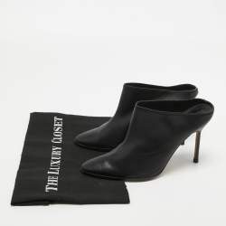 Pre Owned Manolo Blahnik Black Leather Mules Size 37.5