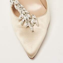 Pre Owned Manolo Blahnik Beige Satin Nadira Pumps Size 39