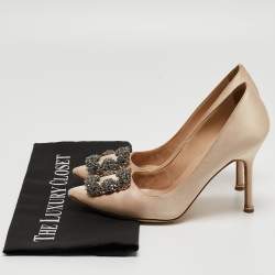 Pre Owned Manolo Blahnik Beige Satin Hangisi Pumps Size 36