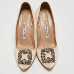 Pre Owned Manolo Blahnik Beige Satin Hangisi Pumps Size 36
