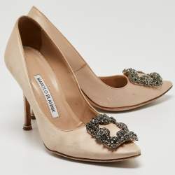 Pre Owned Manolo Blahnik Beige Satin Hangisi Pumps Size 36