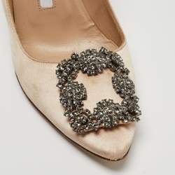 Pre Owned Manolo Blahnik Beige Satin Hangisi Pumps Size 36