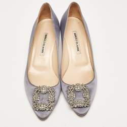Pre Owned Manolo Blahnik Grey Satin Hangisi Pumps Size 39