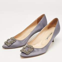 Pre Owned Manolo Blahnik Grey Satin Hangisi Pumps Size 39