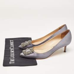 Pre Owned Manolo Blahnik Grey Satin Hangisi Pumps Size 39