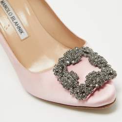Pre Owned Manolo Blahnik Pink Satin Hangisi Pumps Size 35.5