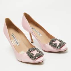 Pre Owned Manolo Blahnik Pink Satin Hangisi Pumps Size 35.5