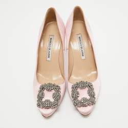 Pre Owned Manolo Blahnik Pink Satin Hangisi Pumps Size 35.5