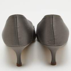 Pre Owned Manolo Blahnik Grey Satin Crystal Embellished Pumps Size 38