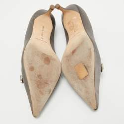 Pre Owned Manolo Blahnik Grey Satin Crystal Embellished Pumps Size 38