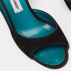 Pre Owned Manolo Blahnik Black Suede D'Orsay Peep Toe Pumps Size 37.5