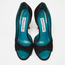 Pre Owned Manolo Blahnik Black Suede D'Orsay Peep Toe Pumps Size 37.5