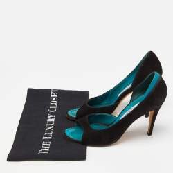 Pre Owned Manolo Blahnik Black Suede D'Orsay Peep Toe Pumps Size 37.5