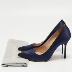 Pre Owned Manolo Blahnik Navy Blue Satin BB Pumps Size 38.5
