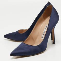Pre Owned Manolo Blahnik Navy Blue Satin BB Pumps Size 38.5