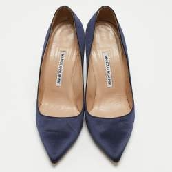 Pre Owned Manolo Blahnik Navy Blue Satin BB Pumps Size 38.5