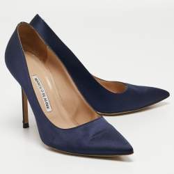 Pre Owned Manolo Blahnik Navy Blue Satin BB Pumps Size 38.5
