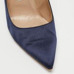 Pre Owned Manolo Blahnik Navy Blue Satin BB Pumps Size 38.5