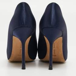 Pre Owned Manolo Blahnik Navy Blue Satin BB Pumps Size 38.5