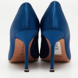 Pre Owned Manolo Blahnik Blue Satin Hangisi Pumps Size 38.5