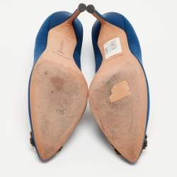 Pre Owned Manolo Blahnik Blue Satin Hangisi Pumps Size 38.5