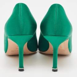 Pre Owned Manolo Blahnik Green Satin Hangisi Pumps Size 38