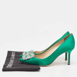 Pre Owned Manolo Blahnik Green Satin Hangisi Pumps Size 38