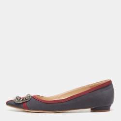 Manolo Blahnik Grey/Burgundy Fabric Gotrian Ballet Flats Size 37