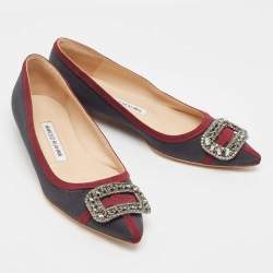 Manolo Blahnik Grey/Burgundy Fabric Gotrian Ballet Flats Size 37