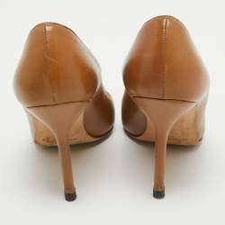 Pre Owned Manolo Blahnik Brown Leather BB Pointed Toe Pumps Size 36.5