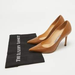 Pre Owned Manolo Blahnik Brown Leather BB Pointed Toe Pumps Size 36.5