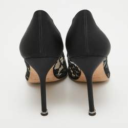 Pre Owned Manolo Blahnik Black Lace and Satin Hangisi Pumps Size 40.5