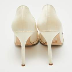 Pre Owned Manolo Blahnik Cream Satin Crystal Embellished Pumps Size 38