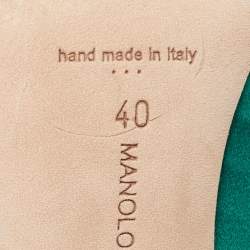 Pre Owned Manolo Blahnik Green Satin Hangisi Crystal Embellished Pumps Size 40