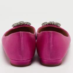 Pre Owned Manolo Blahnik Pink Satin Hangisi Ballet Flats Size 38.5